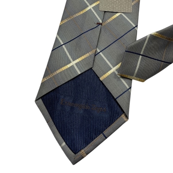 🆕ERMENEGILDO ZEGNA Gray Tartan Silk LUXURY Tie ITALY - Picture 5 of 5